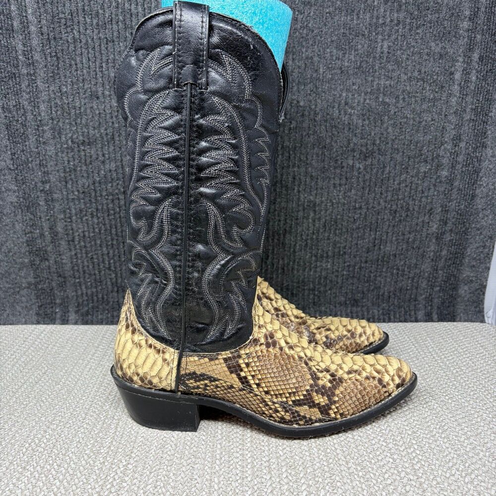 Laredo Python Snakeskin Leather Cowboy Boots Western Black Mens Size 8 D